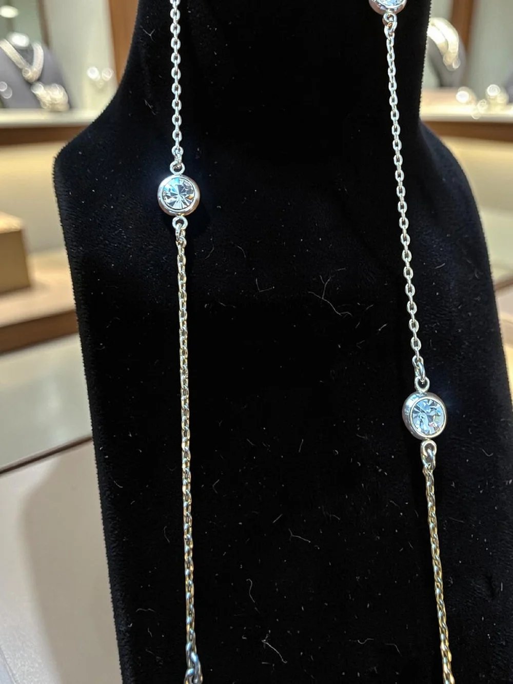Gold Bezel Set Crystal Station Long Necklace